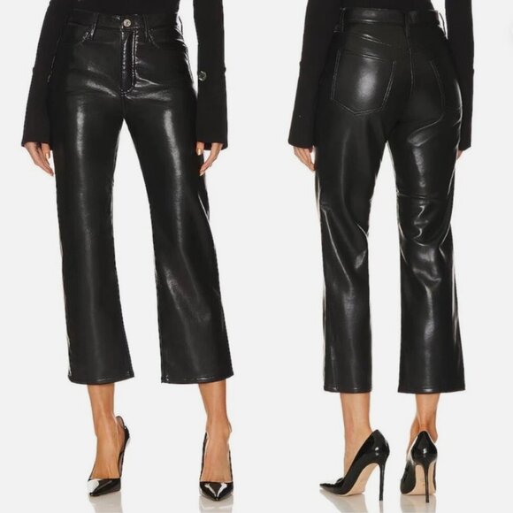 FRAME BLACK LE JANE CROP RECYCLED LEATHER JEANS 23 (XXS) NWOT - Picture 4 of 8